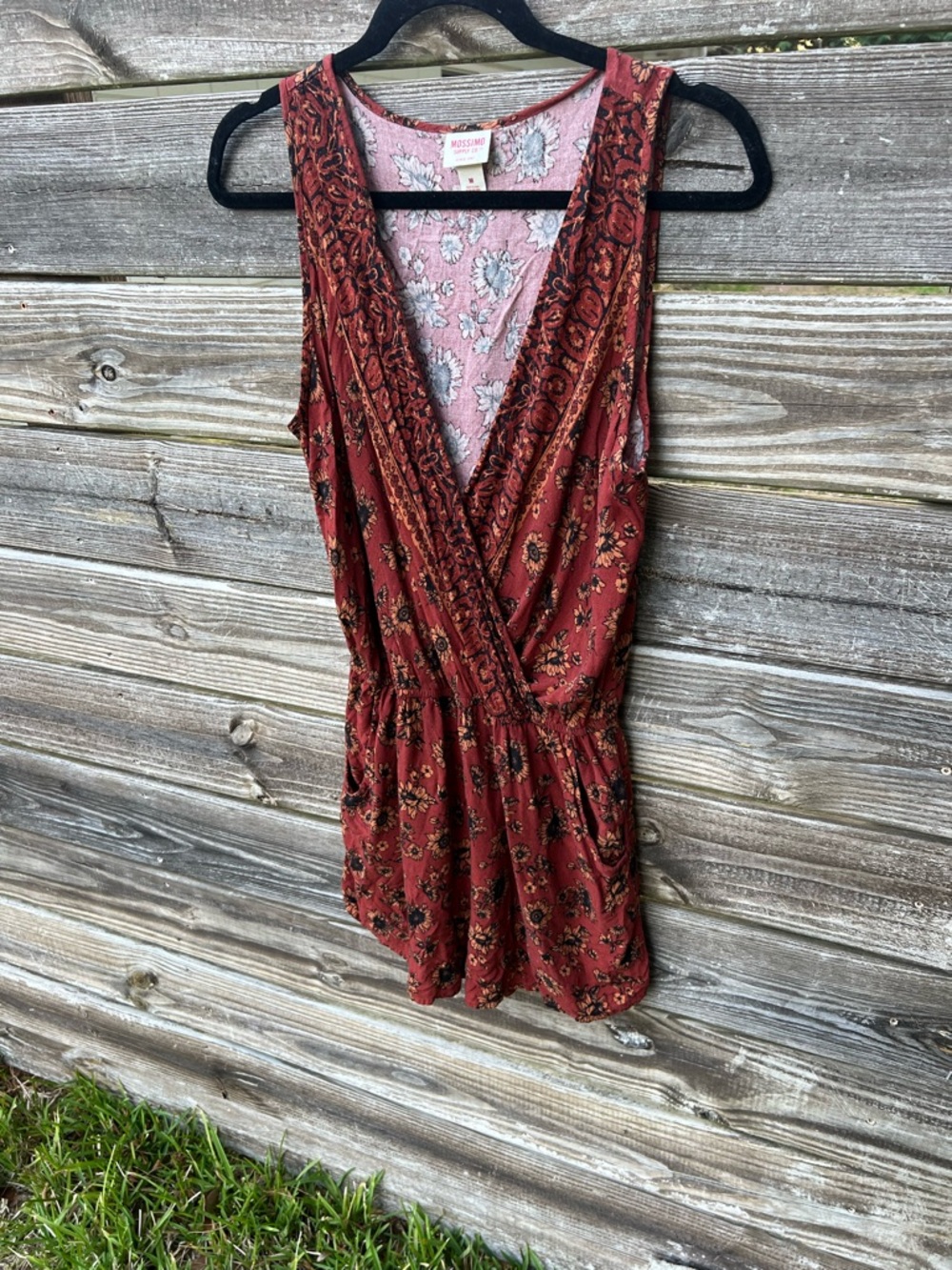 Mossimo Boho Rust Sunflower Floral Print Romper Medium Pockets Whimsy Fairycore - Picture 13 of 15